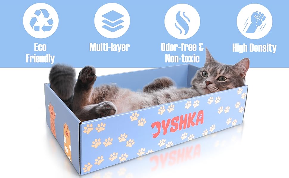 DYSHKA Cat Scratcher Cardboard, 4 Pcs Reversible with Box