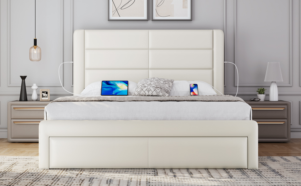 Topeakmart Full Upholstered Bed Frame with 3 Storage