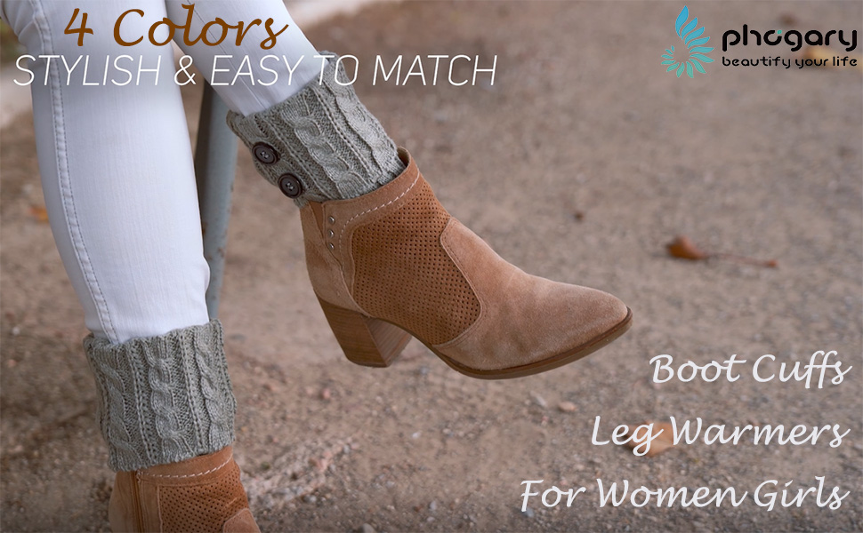 PHOGARY 4 Pairs Winter Warm Boot Cuffs for Women, Crochet