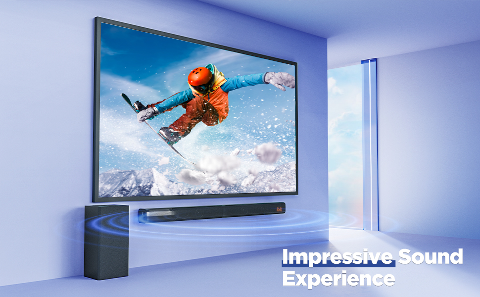 2.1 Soundbar, 110dB Sound Bar for TV Surround 3D Sound, 5 EQ Modes