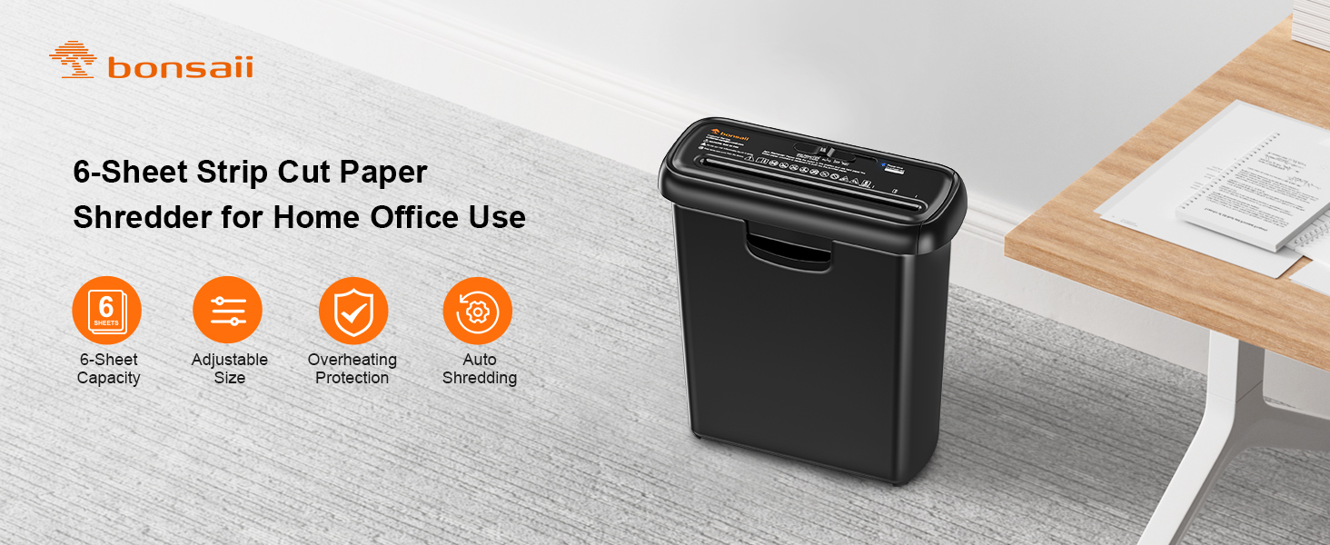 Bonsaii 6Sheet StripCut Paper Shredder, Small Paper Shredder for Home