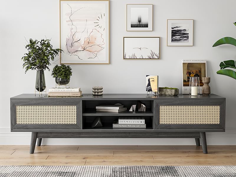 Mid Century Modern Wood TV Stand for Bedroom, 65" Farmhouse