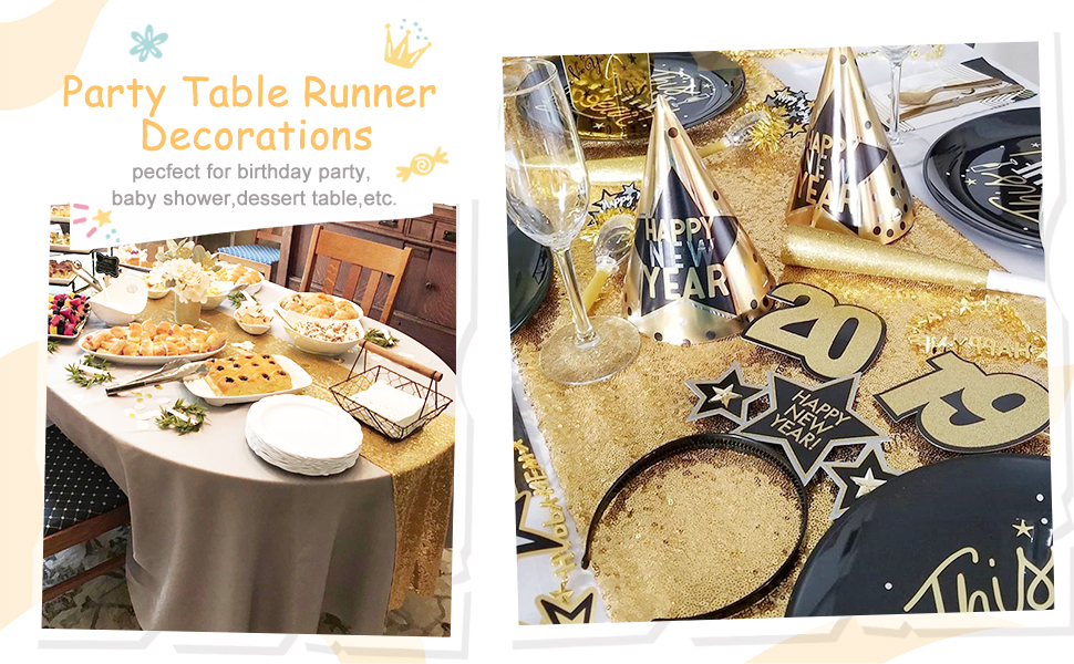 Sequin Table Runner 10 Pieces 12x72 Inch Rectangle Glitter Gold Sequin