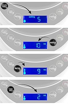 baby brezza formula pro advanced control panel displaying 4 unique combinations of settings