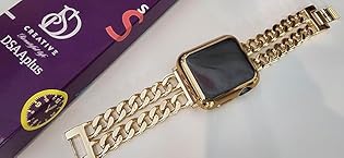 DSAAplus Gold Chain Apple Watch Band Gold Case Cover Screen Protector