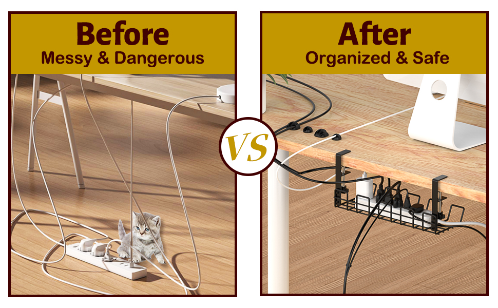 Mokani Cable Management Under Desk Tray NoDrill Desk Cable Wire Organiser Clamp for Cables and