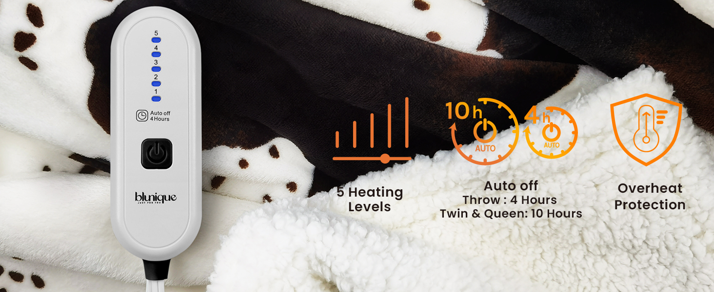 Manta eléctrica térmica con estampado de vaca