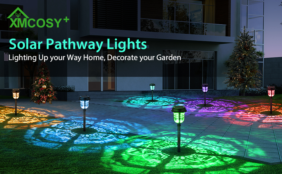 XMCOSY+ Solar Pathway Lights, 6 Pack Solar Outdoor Lights, RGB Changing