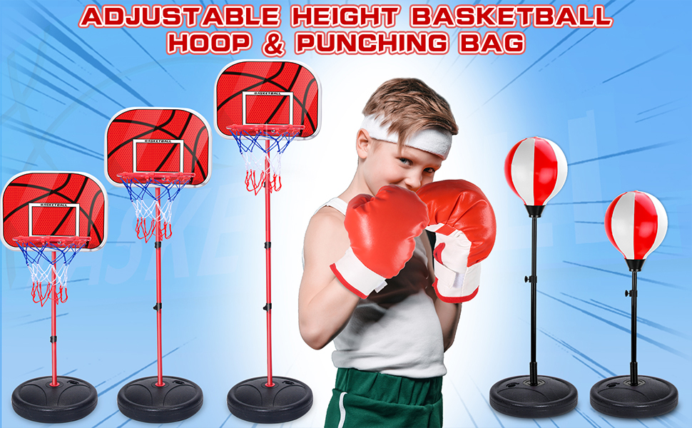 2 in 1 Adjustable Kids Basketball Hoop and Punching Bag