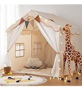 besrey Kids Tent, 2 in 1 Play Tents with Padded Mat and String Lights, Large Playhouse for Kids w...