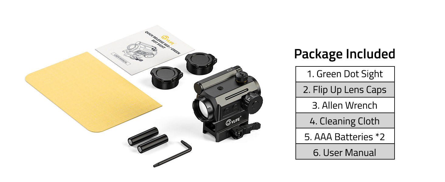 Package included - CVLIFE JackalHowl 1X25mm Auto-Brightness Green Dot Sight