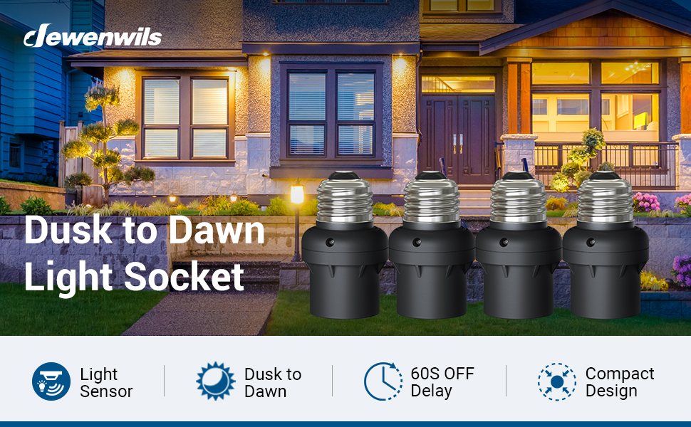 DEWENWILS Dusk to Dawn Light Bulb Sockets, E26 Light Sensor Socket