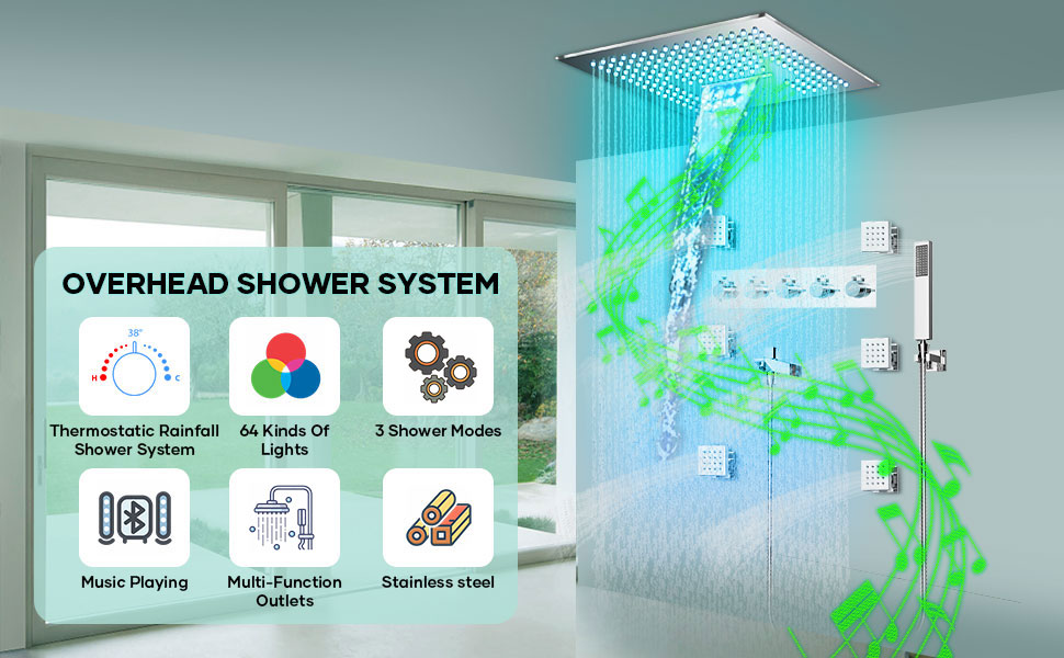 Shower Faucet System Set, Rain Shower System,16 Inch LED Smart