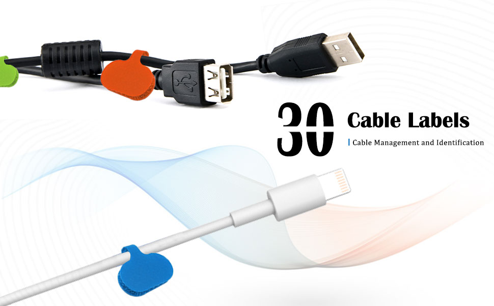 30 PCS Cable Labels, 2X1.2 inches MultiColor Write On Cord Labels Wire Tags for Electronics