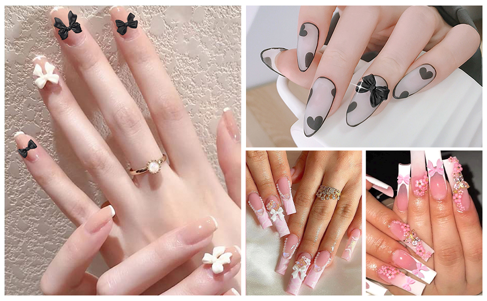 Pink White Black Bow Nail Charms