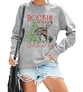QIANRUO Rocking Around The Christmas Tree Sweatshirt Women Retro Christmas Western Cowboy Shirt C...