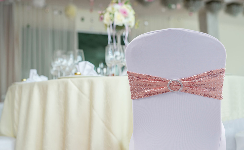 WENSINL All Sequin Rose Gold Chair Sashes 50 Pack, Rose