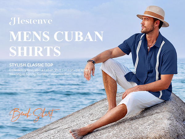 Amazon.com: Hestenve Mens Short Sleeve Cuban Camp Guayabera