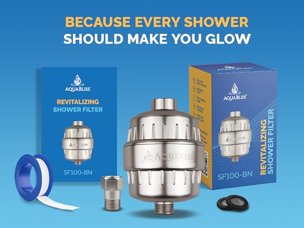 AquaBliss SF100 full set with shower filter adapter washers instructions and plumbers tape