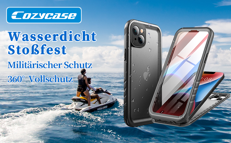 Cozycase für iPhone 14 Hülle Wasserdicht 360 Grad Schutz Outdoor Panzerhülle Stoßfest Komplett