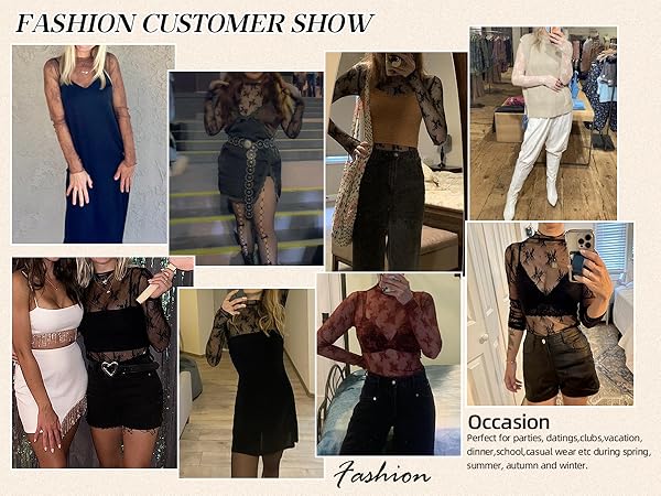 Ugerlov Women's Sheer Top Long Sleeve Mesh Top Mock Neck