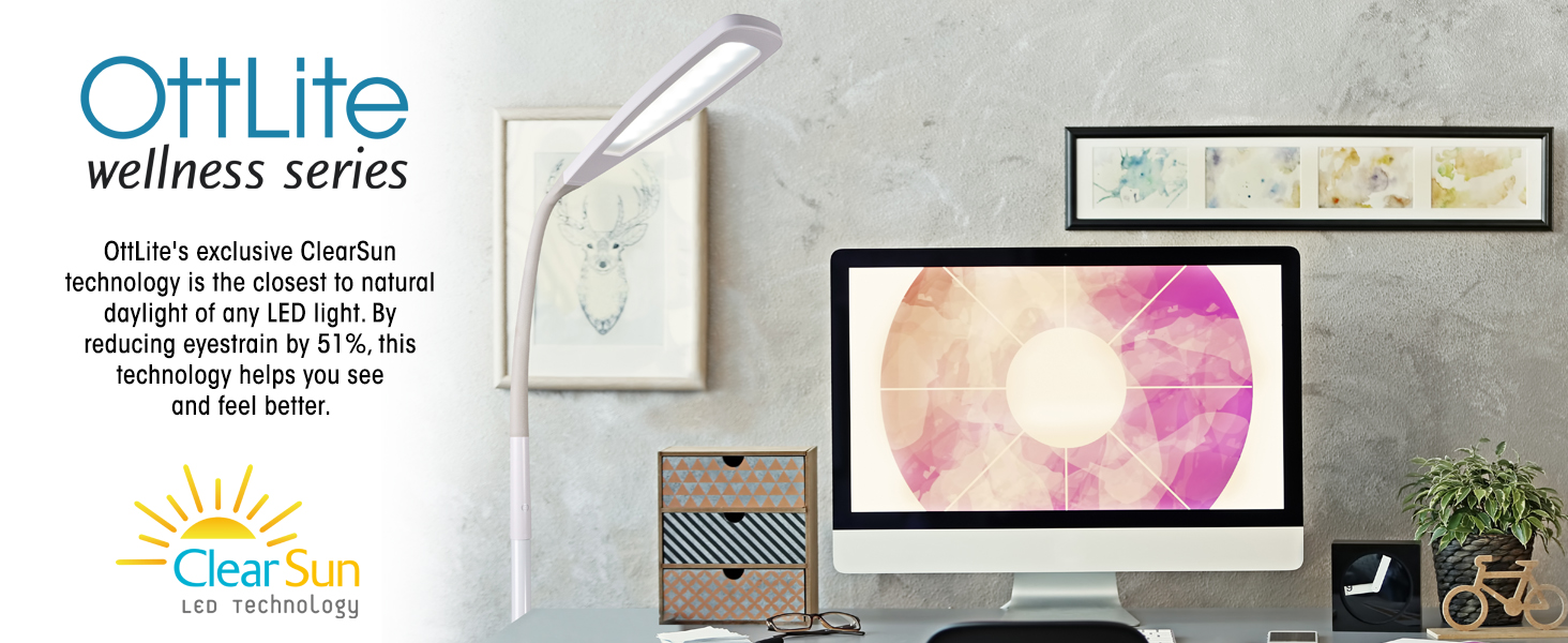 OttLite Wellness Series ClearSun LED Technology Natural Daylight Illumination Reduce Glare Eyestrain