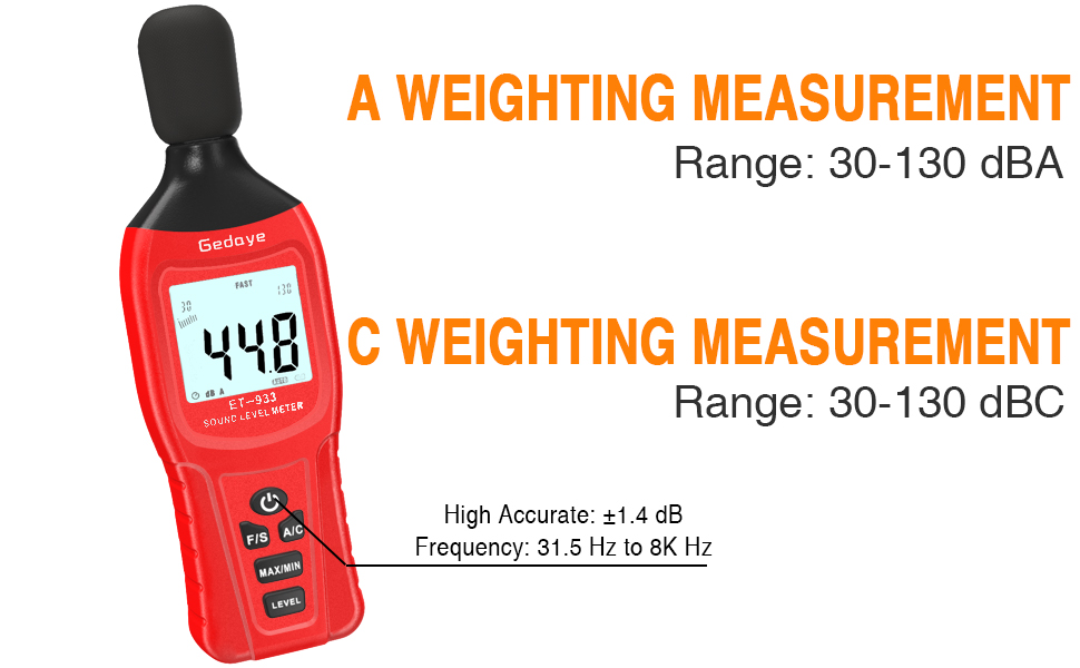 Decibel Meter, Gedaye ET933 Sound Level Meter, Range 30