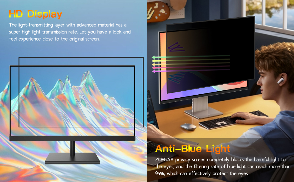 ZOEGAA Computer Privacy Screen for 24 inch Privacy Monitor，24 inch