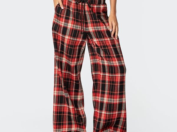 AEAE Pajama Lounge Pants チェック柄 M Women Y2k Striped Pants Bow Tie Side Slit Wide Leg Lounge