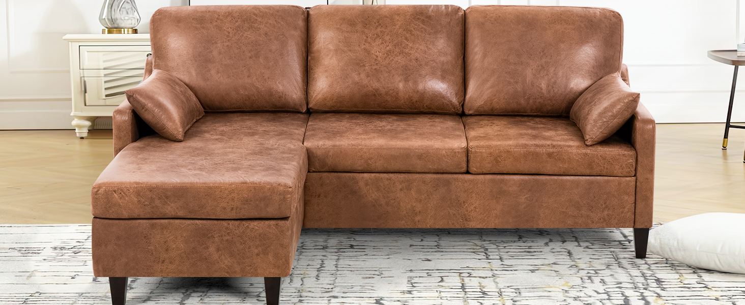 ACMEASE Sectional Sofa Couch with Reversible Chaise, Suede