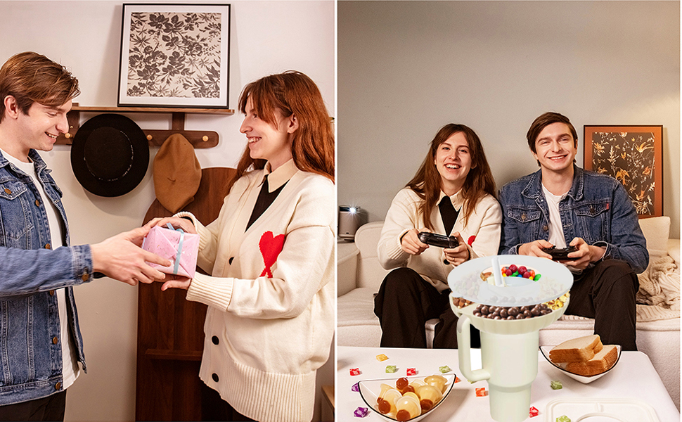 Silicone Snack Tray with Lid for Stanley Cup 40 oz, Pink Snack Bowl for 40oz Tumbler with handle, Stanley Cup Accessories with Spill Stopper Set and Protective Boot for Car Cup Holder Home Party 19 3