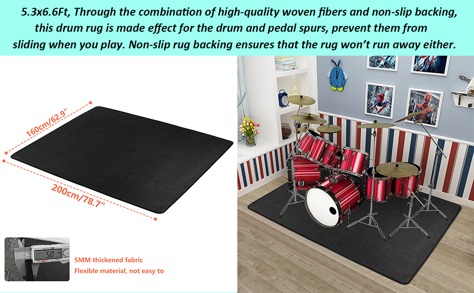 BQKOZFIN Drum Rug, 5.2Ft x 6.5Ft Drum Mat Drum Carpet Music Rug with