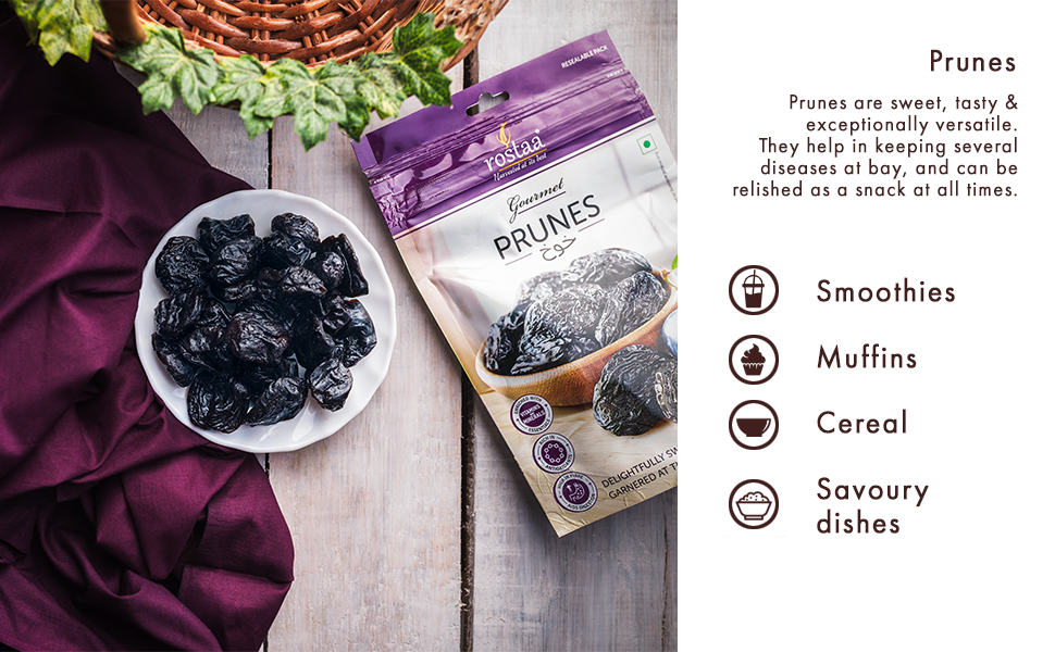 Rostaa Gourmet Sweet Dry Prunes, 1000g (Gluten Free, NonGMO & Vegan