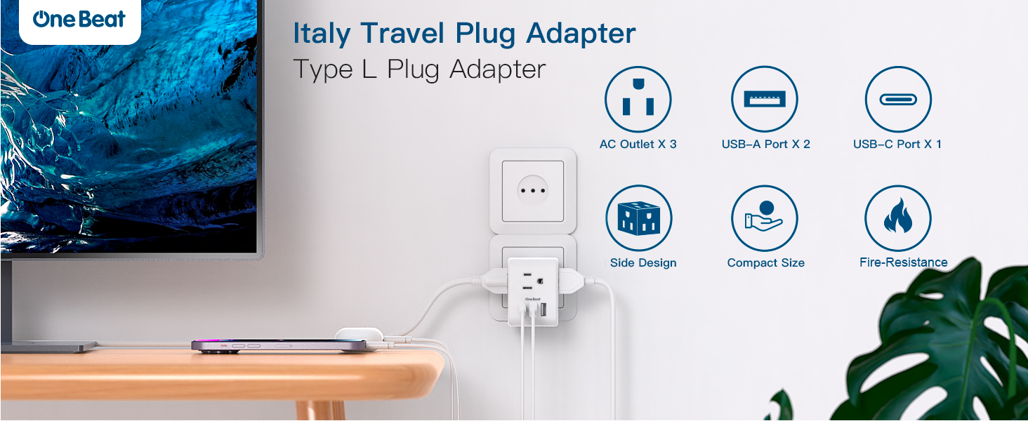 2 Pack Italy Travel Plug Adapter, Type L Italy Power