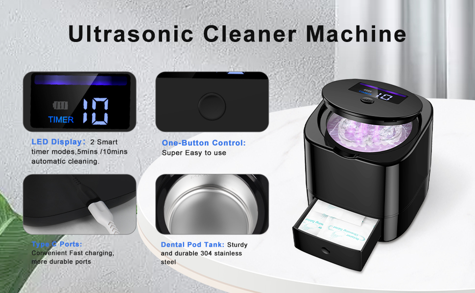 Ultrasonic Retainer Cleaner, Cordless UV Retainer Cleaner Machine for Dentures