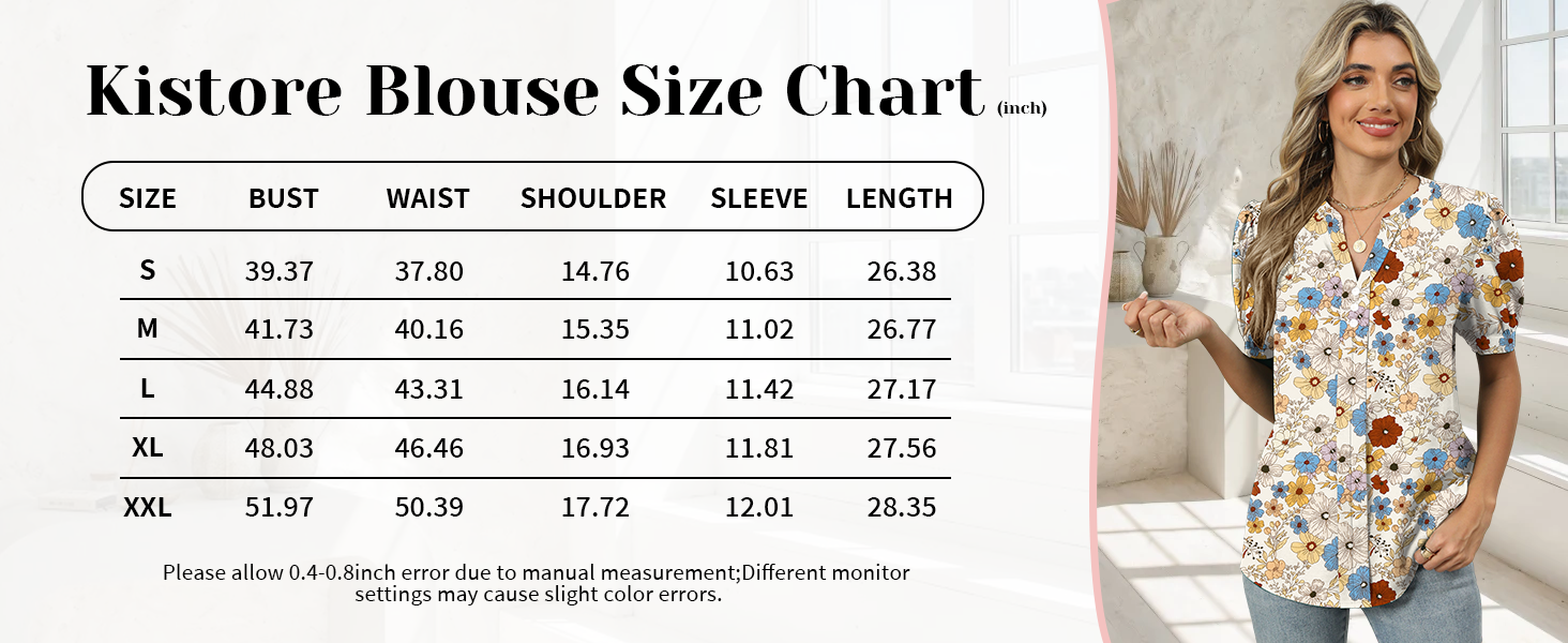 chiffon blouses size chart
