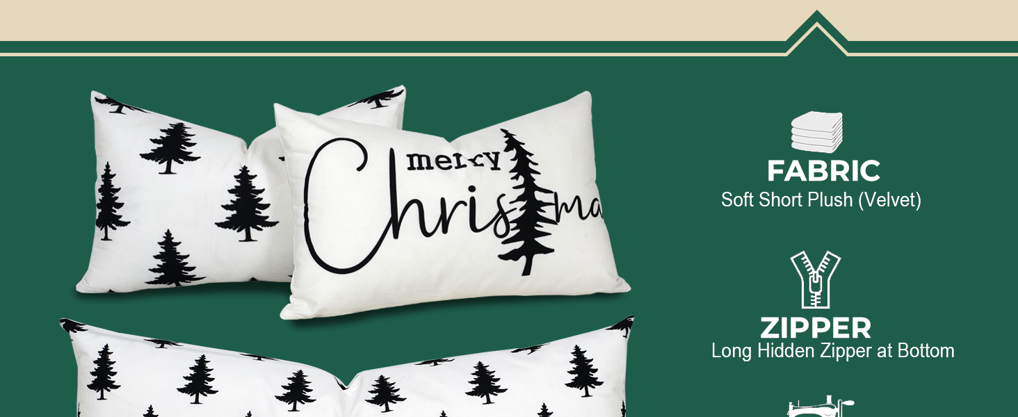 JOJOGOGO Black and White Christmas Tree Lumbar Pillow