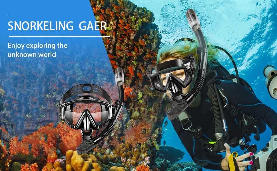 Snorkel Set Adults, Panoramic Wide View Scuba Mask, AntiFog Tempered
