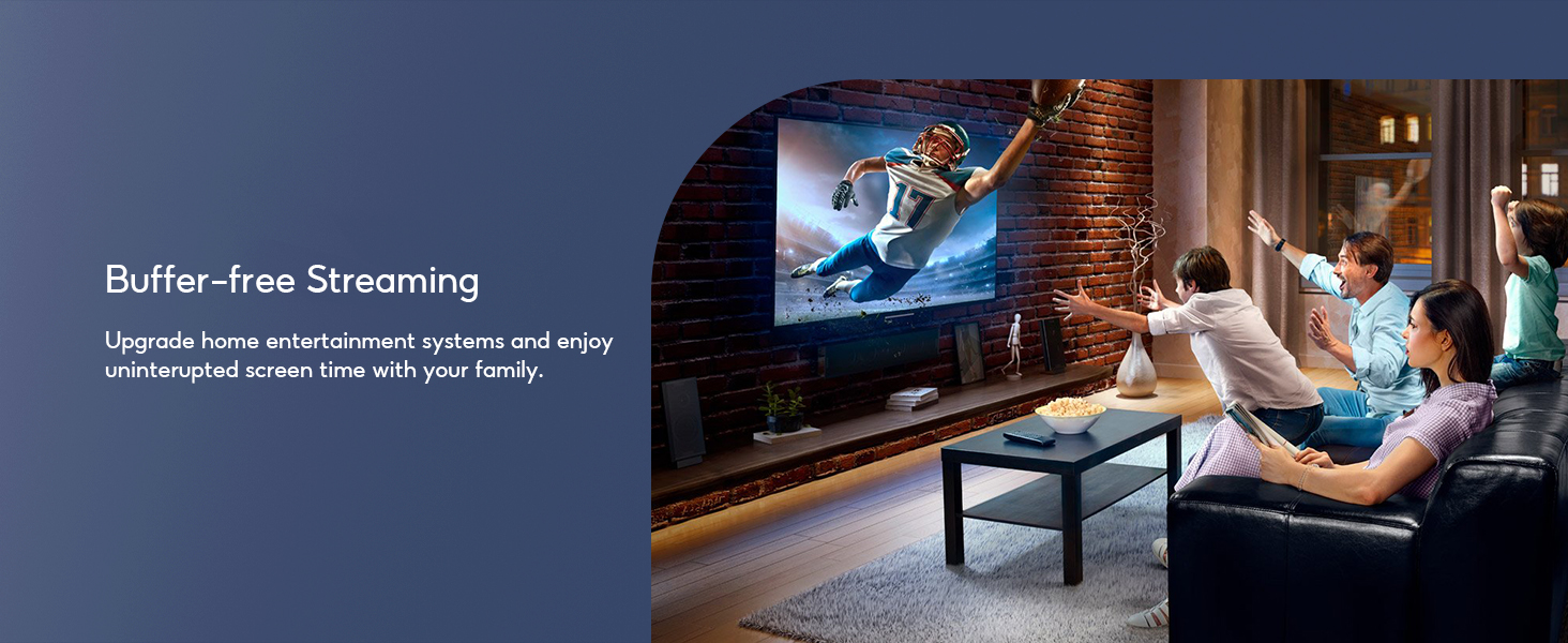 Family watching TV, illustrating buffer-free streaming
