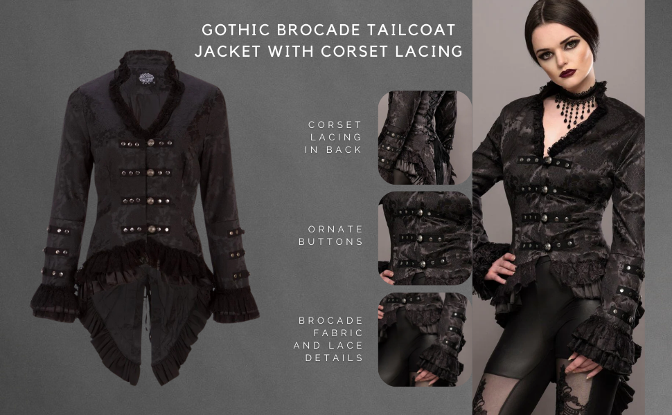 Pretty Attitude Womens Gothic Tailcoat Victorian Steampunk