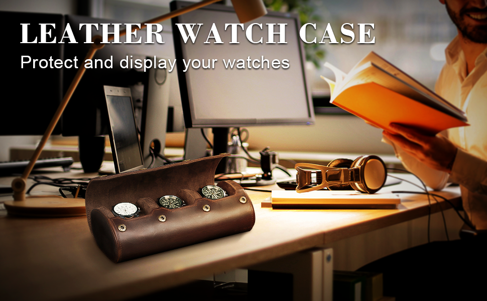 Watch Roll Travel Case, Personalized Genuine Leather Watch
