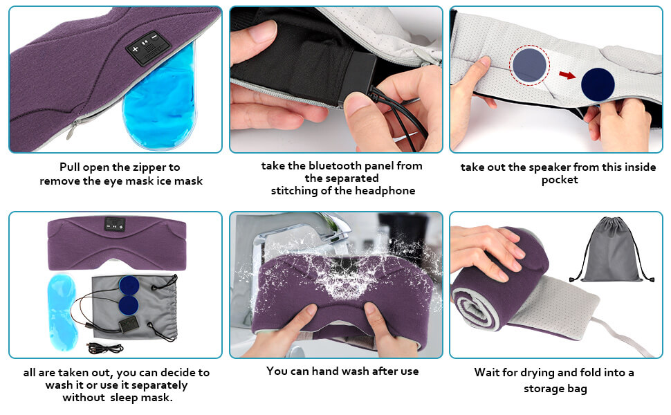 Sleep Mask with Bluetooth Headphones 24 White Noise, UltraThin Speaker Cold Pack