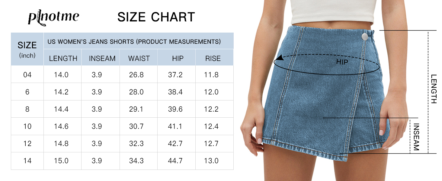 jean shorts size chart
