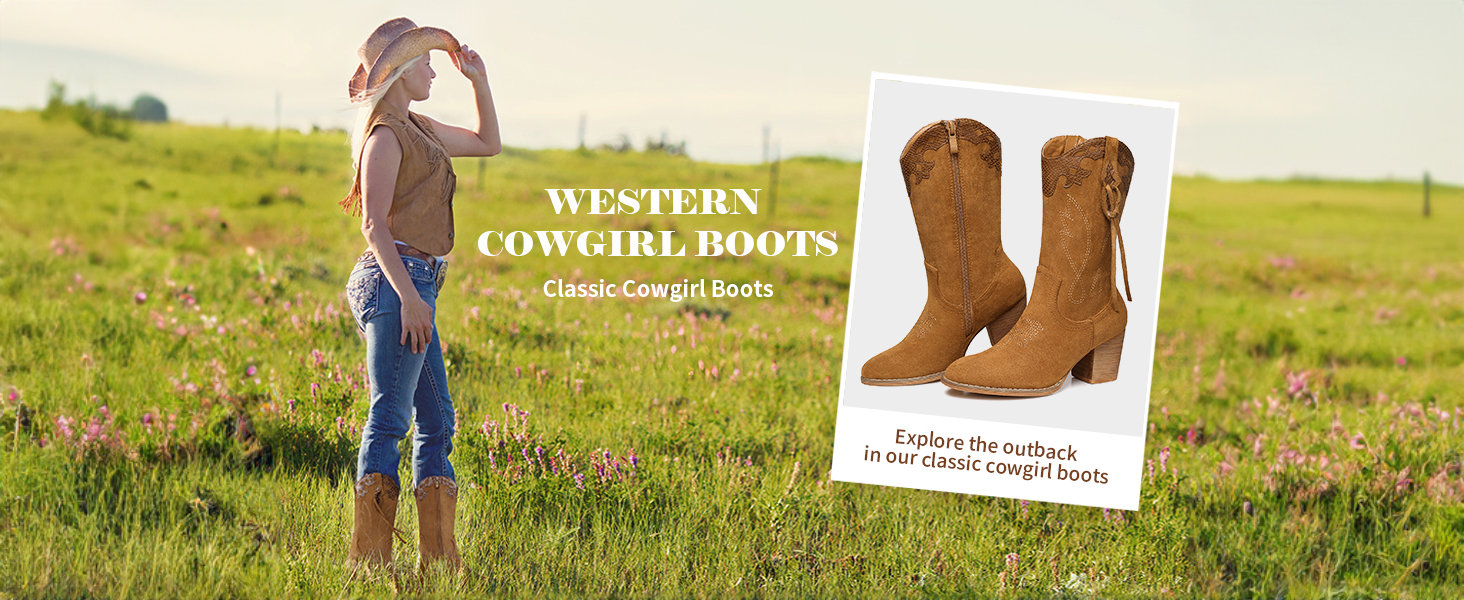 SHIBEVER Cowboy Cowgirl Boots for Women