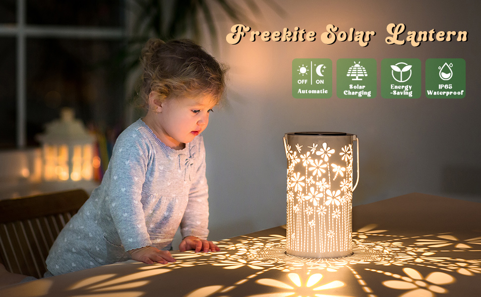 Freekite Solar Lantern for Garden, Metal Outdoor Lantern with a