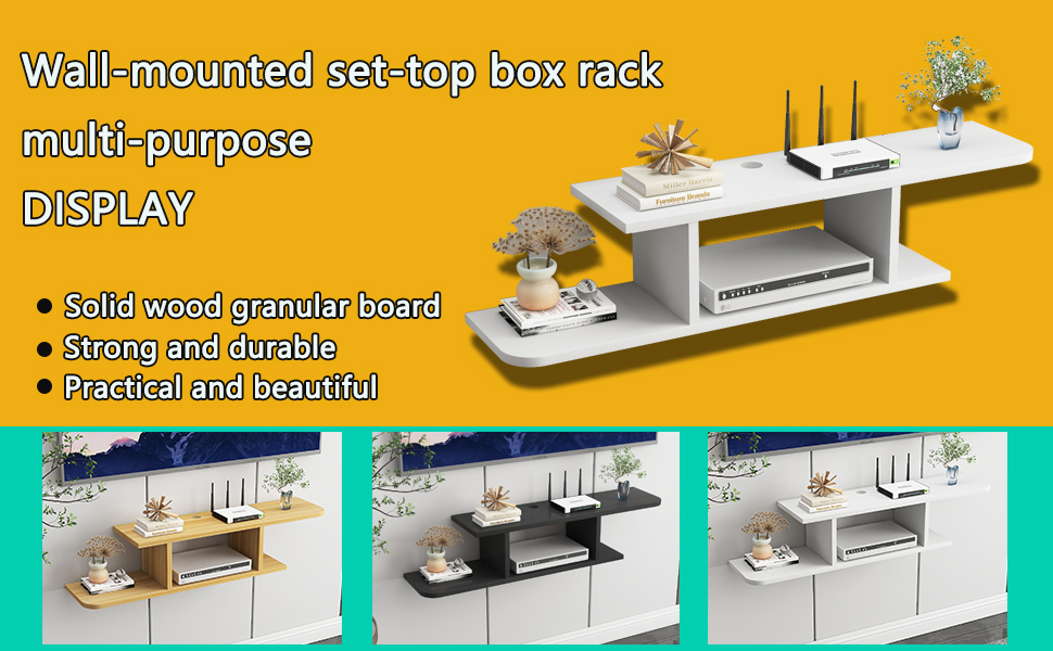 BiJun Floating TV Shelf Wall Mounted, Media Console Router