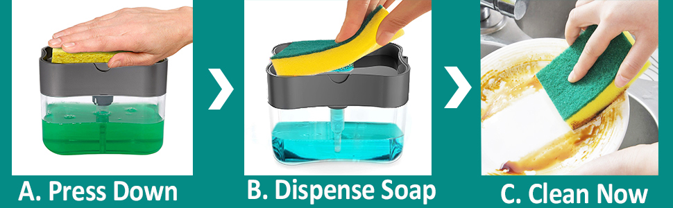 Soap Dispenser, Premium Soap Dispenser, Sink Dishwasher Liquid Holder, Pump with Sponge Holder
