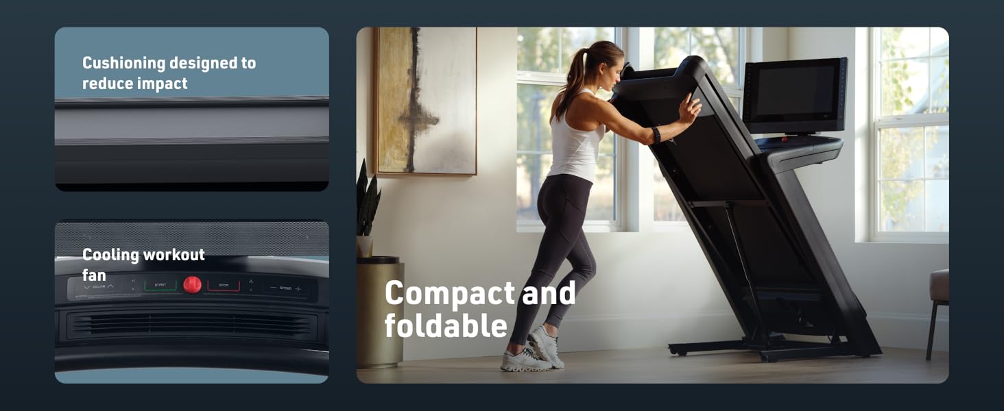 NordicTrack 2450 comes with cushioning that reduces impact, work fan and is compact and foldable