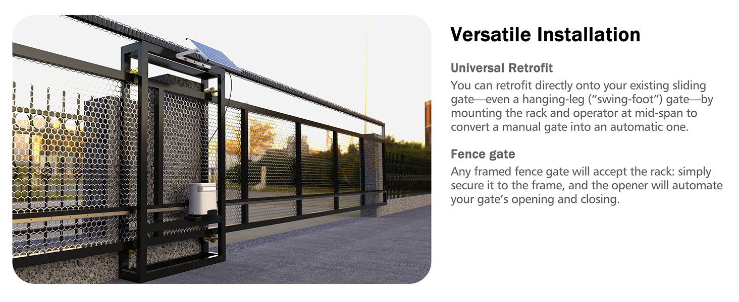 driveway gate opener, easy installation, rack drive gear motor, residential and industrial