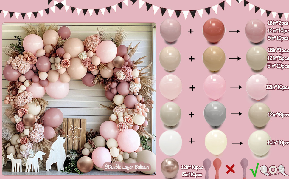 pink beige balloon arch